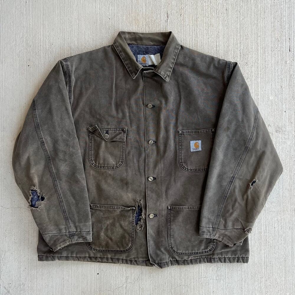 Carhartt brown button up chore work wear jacket